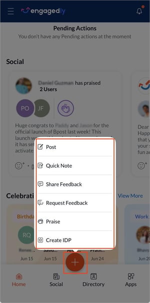 Quick actions in the mobile app1