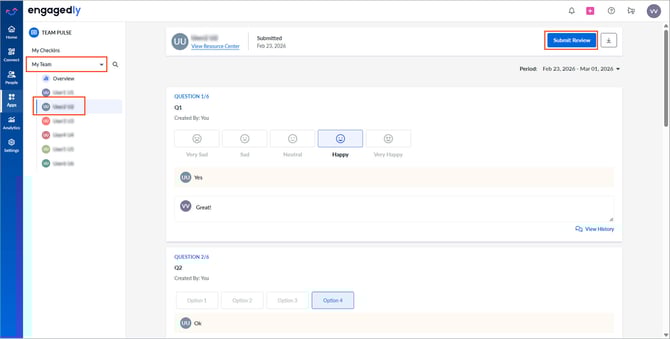 Review responses in team pulse1