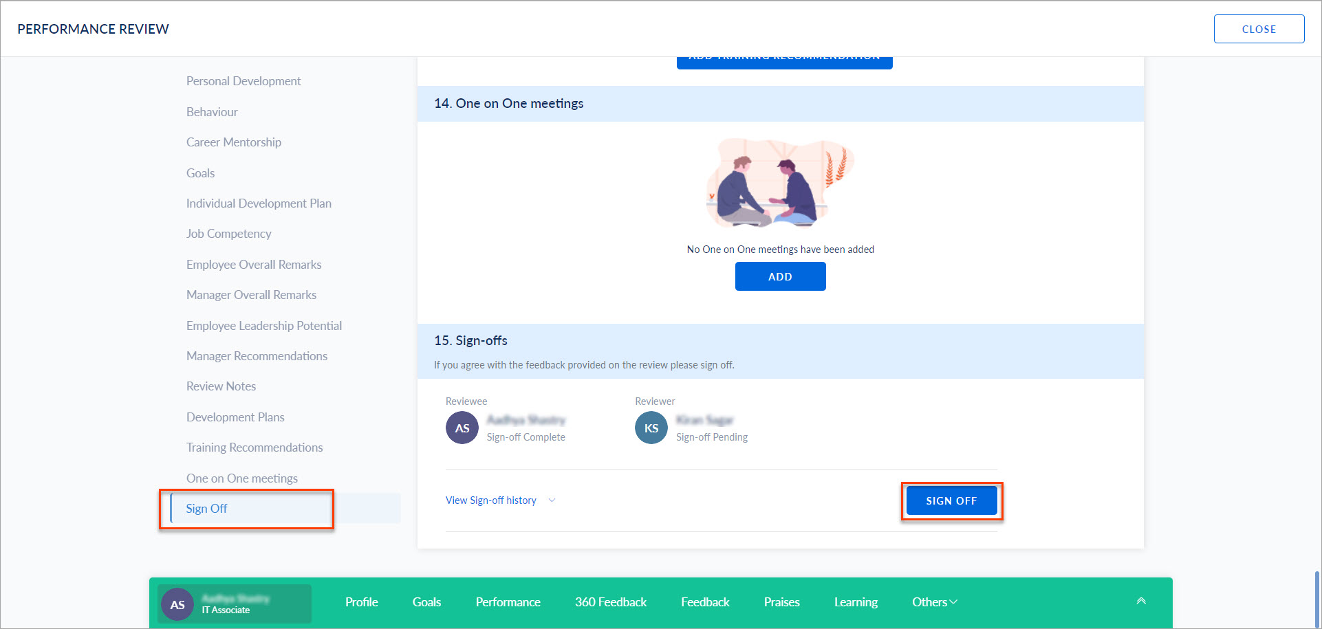 Sign off performance reviews for team members