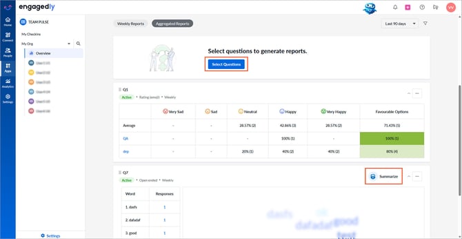 View and export aggregated reports in team pulse2