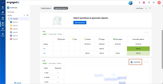 View and export aggregated reports in team pulse3