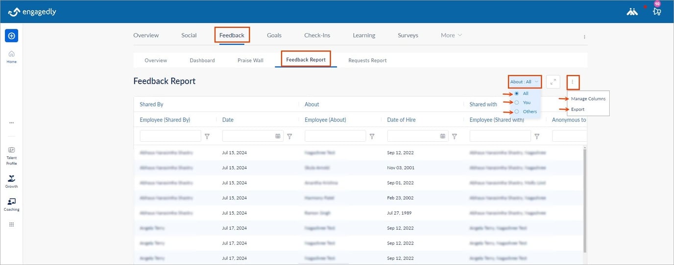 View and export feedback and request reports