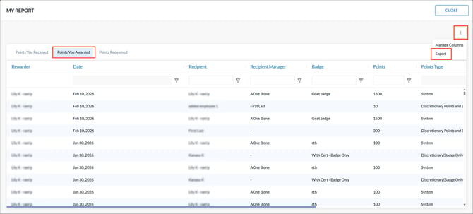 View and export points you awarded1