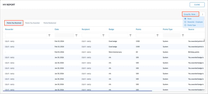 View and export points you received1