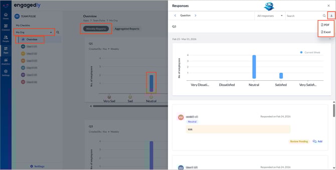 View and export weekly reports in team pulse1