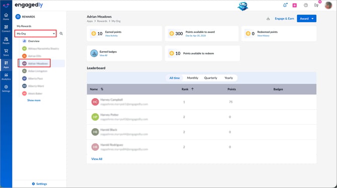 View and export your orgs points2