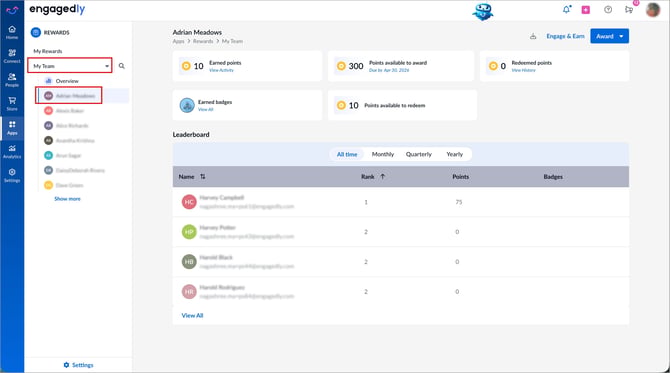 View and export your teams points2