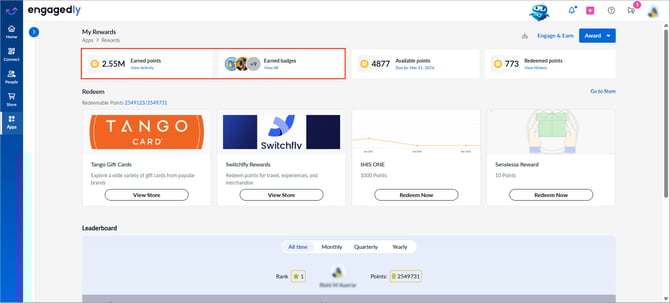 View earned points and badges1