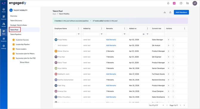View members in a talent pool