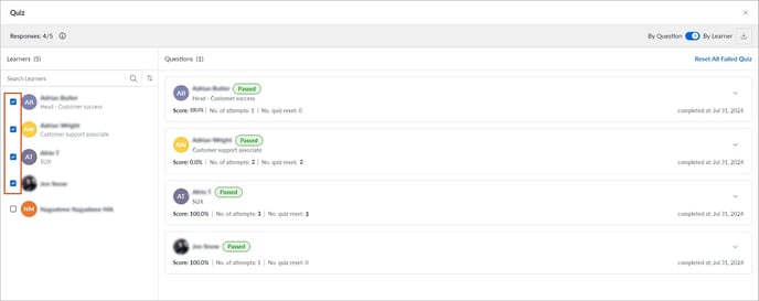 View quiz responses and reset quiz3-1