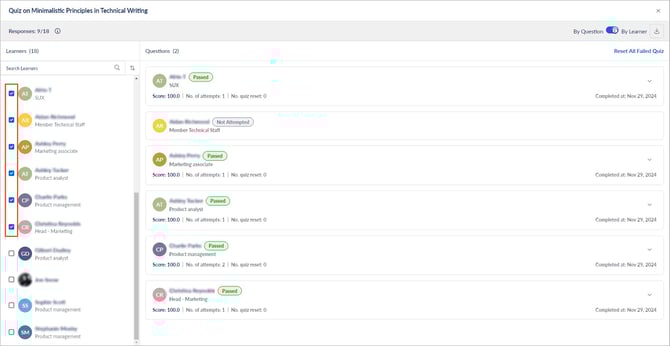 View quiz responses and reset quiz3-4