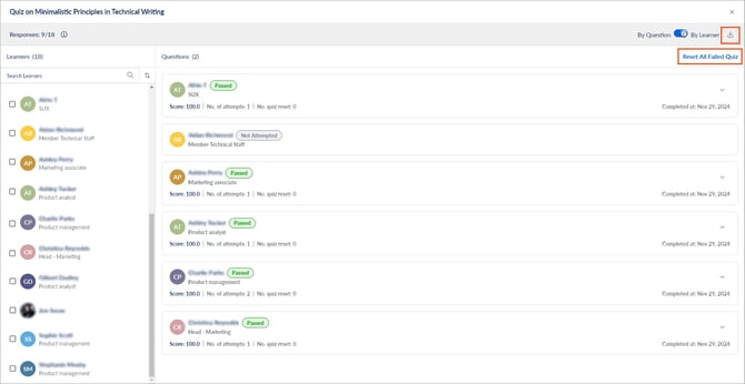 View quiz responses and reset quiz4-3