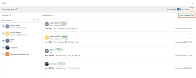 View quiz responses and reset quiz4